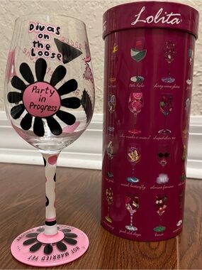 Lolita “Last Night Out” Hand Painted Wine Glass NIB Bachelorette Bride Gift